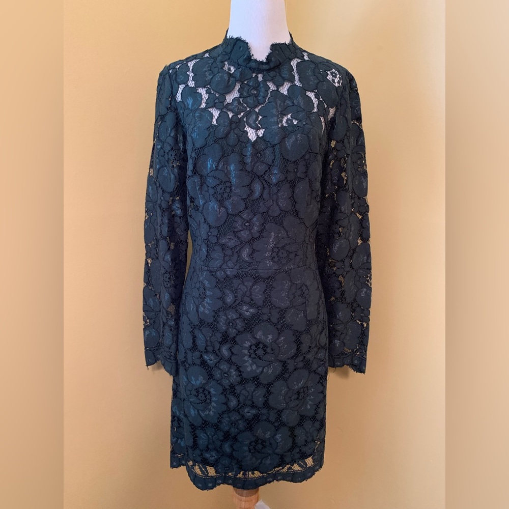 Betsey Johnson high neck long sleeve lace green dress